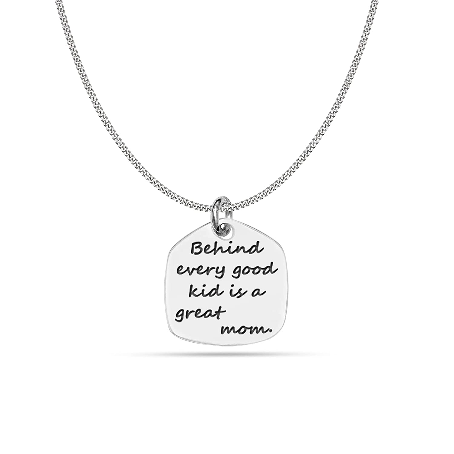 925 Sterling Silver Mom Every Good Kid Engrave Necklace for Women Girls