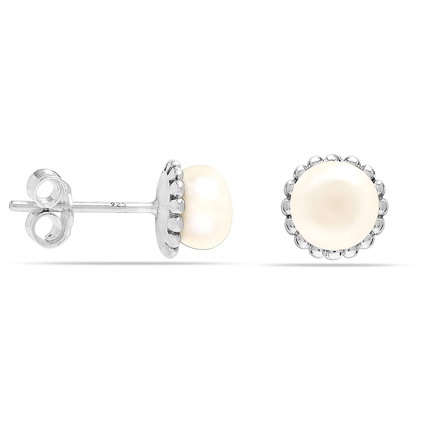 925 Sterling Silver Antique Freshwater Pearl Stud Earring for Women and Teen