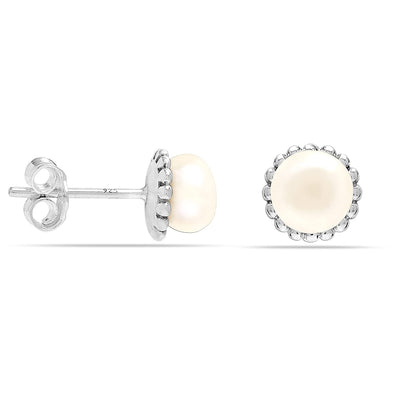 925 Sterling Silver Antique Freshwater Pearl Stud Earring for Women and Teen