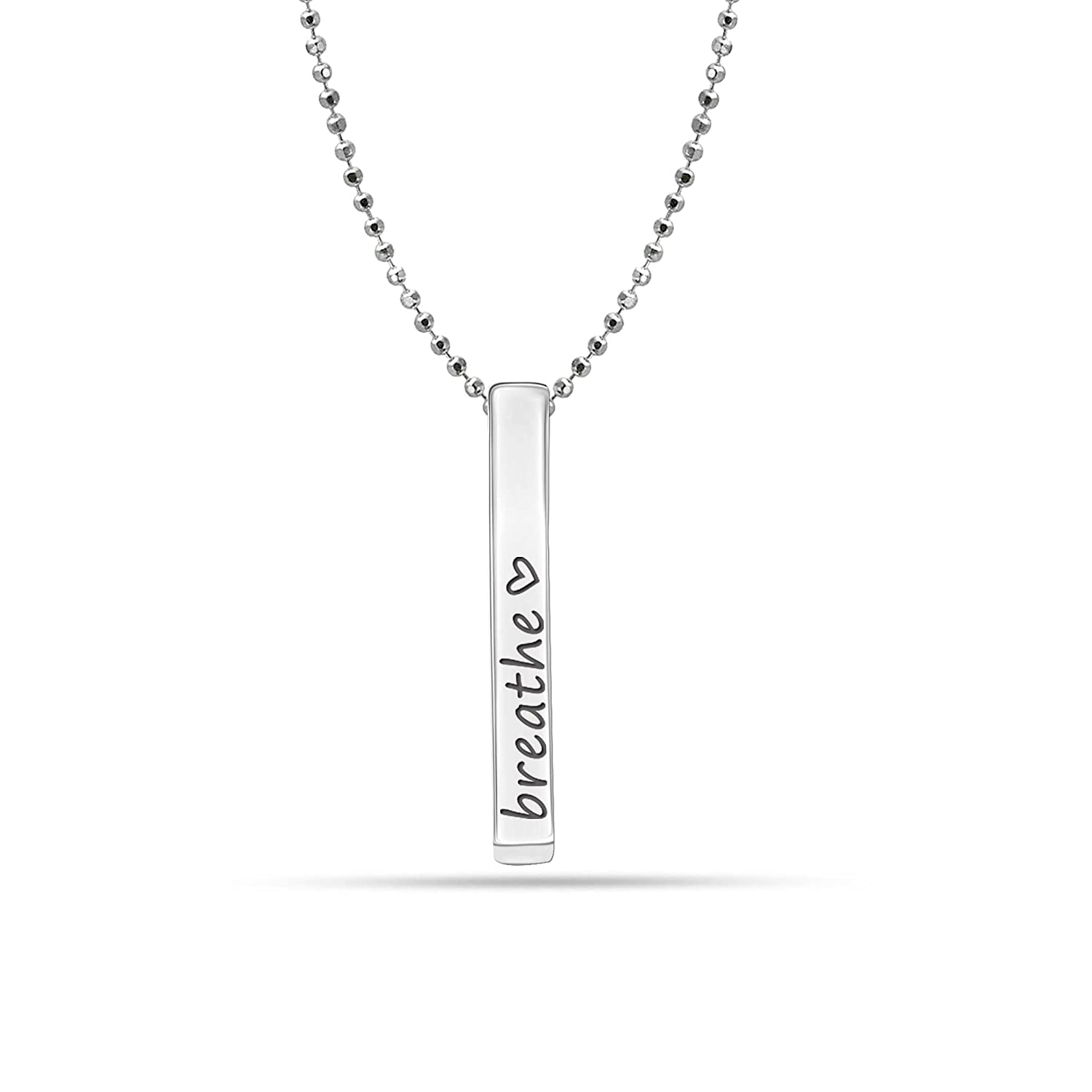 925 Sterling Silver Breathe Heart Column Bar Necklace for Women Girls