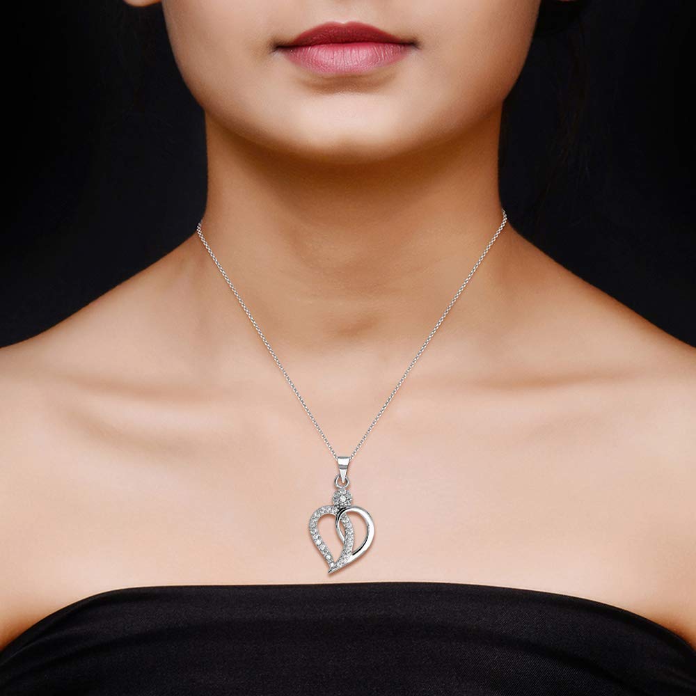 925 Sterling Silver Heart Shape White CZ Necklace Set