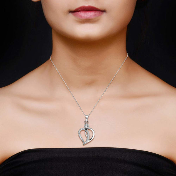 925 Sterling Silver Heart Shape White CZ Necklace Set