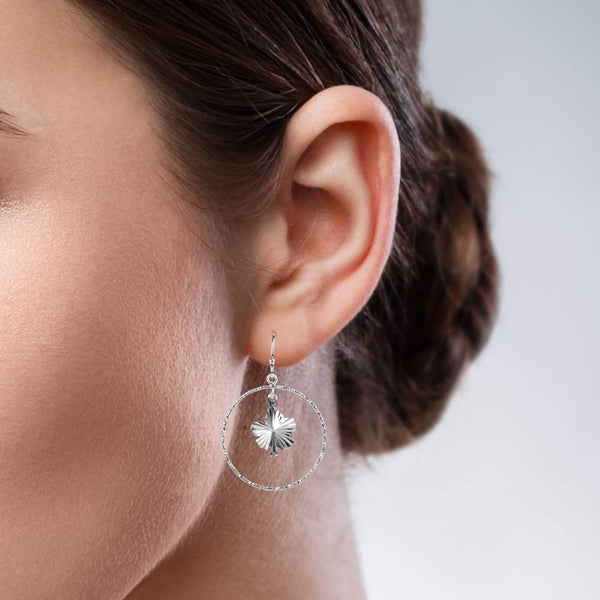 925 Sterling Silver Maple Leaf with Diamond Cut Dangler Earring for Women
