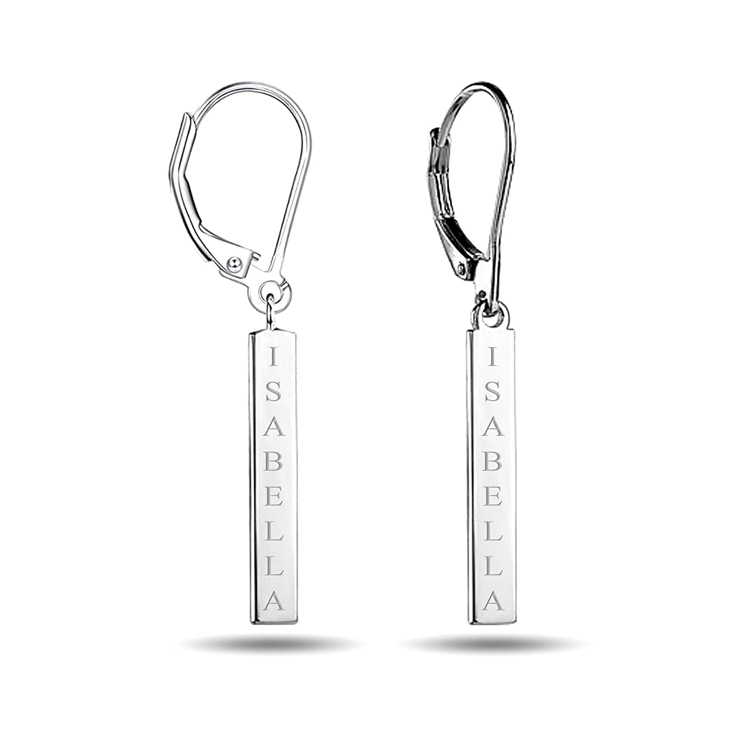 LeCalla Signature 925 Sterling Silver Personalized Customized Engraved Tag Drop Dangle Earrings for Women Teen 