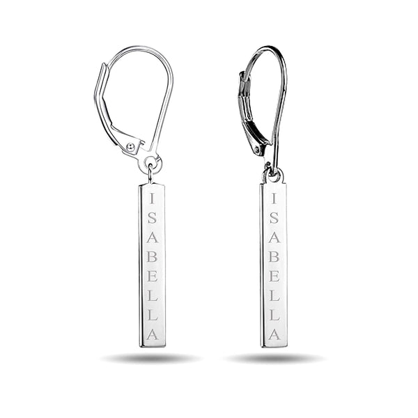 LeCalla Signature 925 Sterling Silver Personalized Customized Engraved Tag Drop Dangle Earrings for Women Teen 