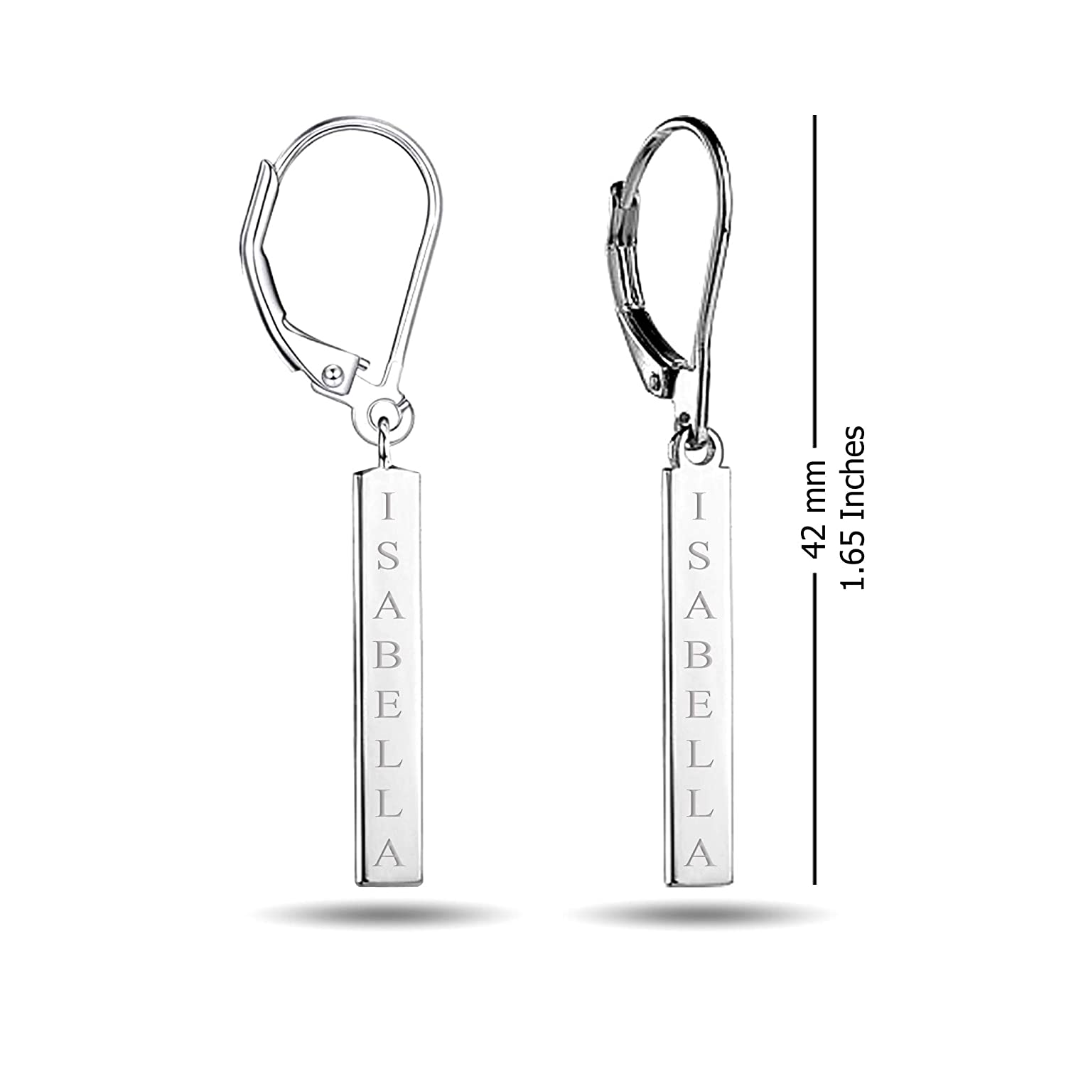 LeCalla Signature 925 Sterling Silver Personalized Customized Engraved Tag Drop Dangle Earrings for Women Teen 