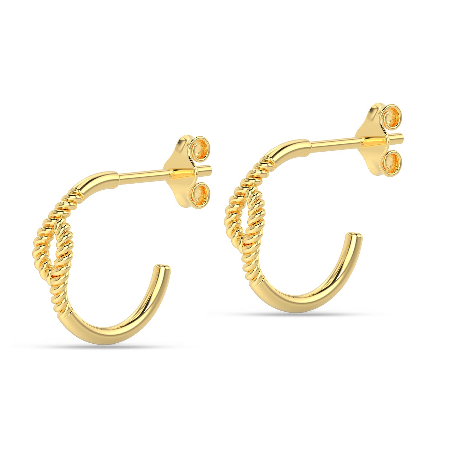 925 Sterling Silver 18K Gold Plated Small Reel Twine Hoops Earring for Women Teen