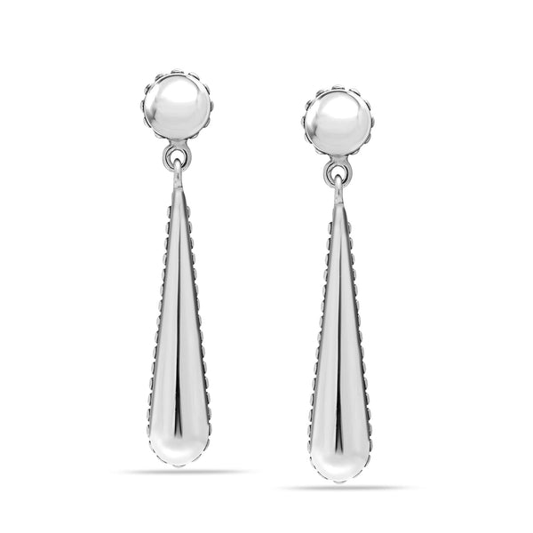 925 Sterling Silver Smooth Teardrop Caviar Beads Drop Hypoallergenic Antique Earring for Women