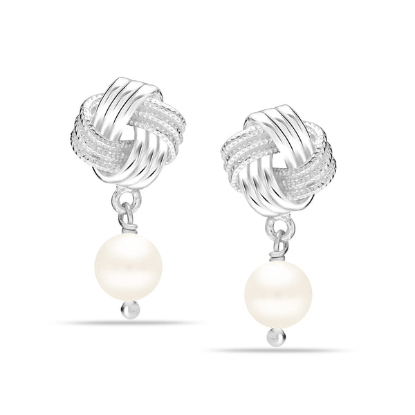 925 Sterling Silver Pearl Love Knot Drop Hypoallergenic Stud Earring for Women