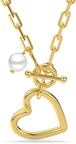 925 Sterling Silver 18K Gold-Plated Cultured Pearl Heart Pendant Necklace for Teen Women