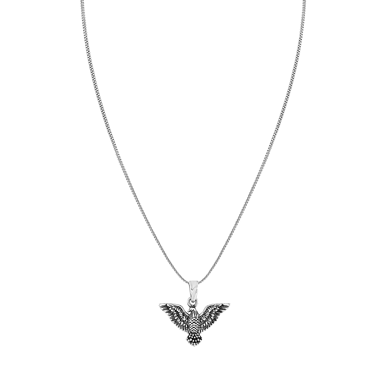 Buy 925 Silver Oxidized Eagle Pendant Necklace for Men and Boys ...