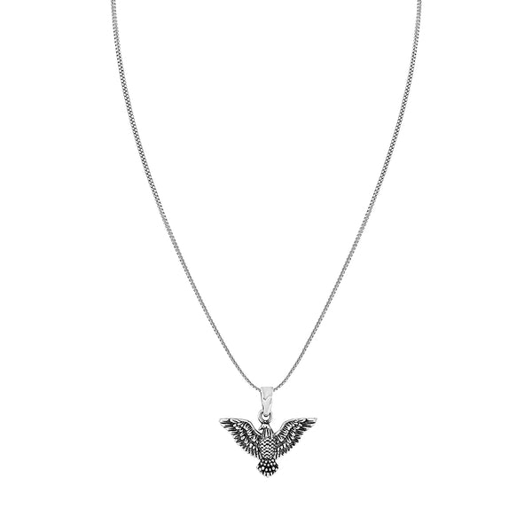 925 Silver Oxidized Eagle Pendant Necklace for Men and Boys