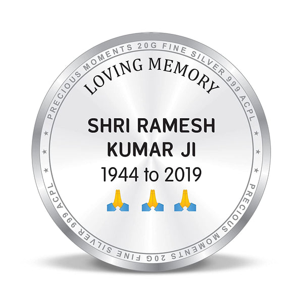 BIS Hallmarked Personalised Silver Coin Death Anniversary Memorial Gift 999 Pure