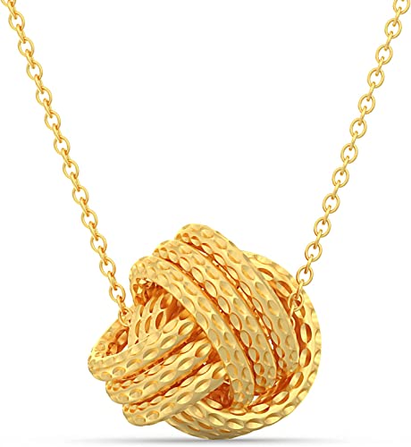 925 Sterling Silver Yellow Gold-Plated Diamond-Cut Love Knot Pendant Necklace for Women Teen