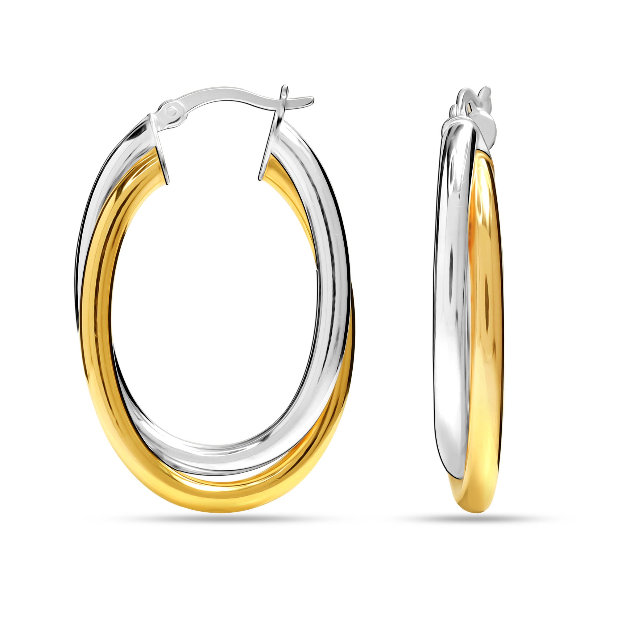 925 Sterling Silver Two-Tone Intertwining Oval Shape Click-Top Hoop Earring for Women 38 MM