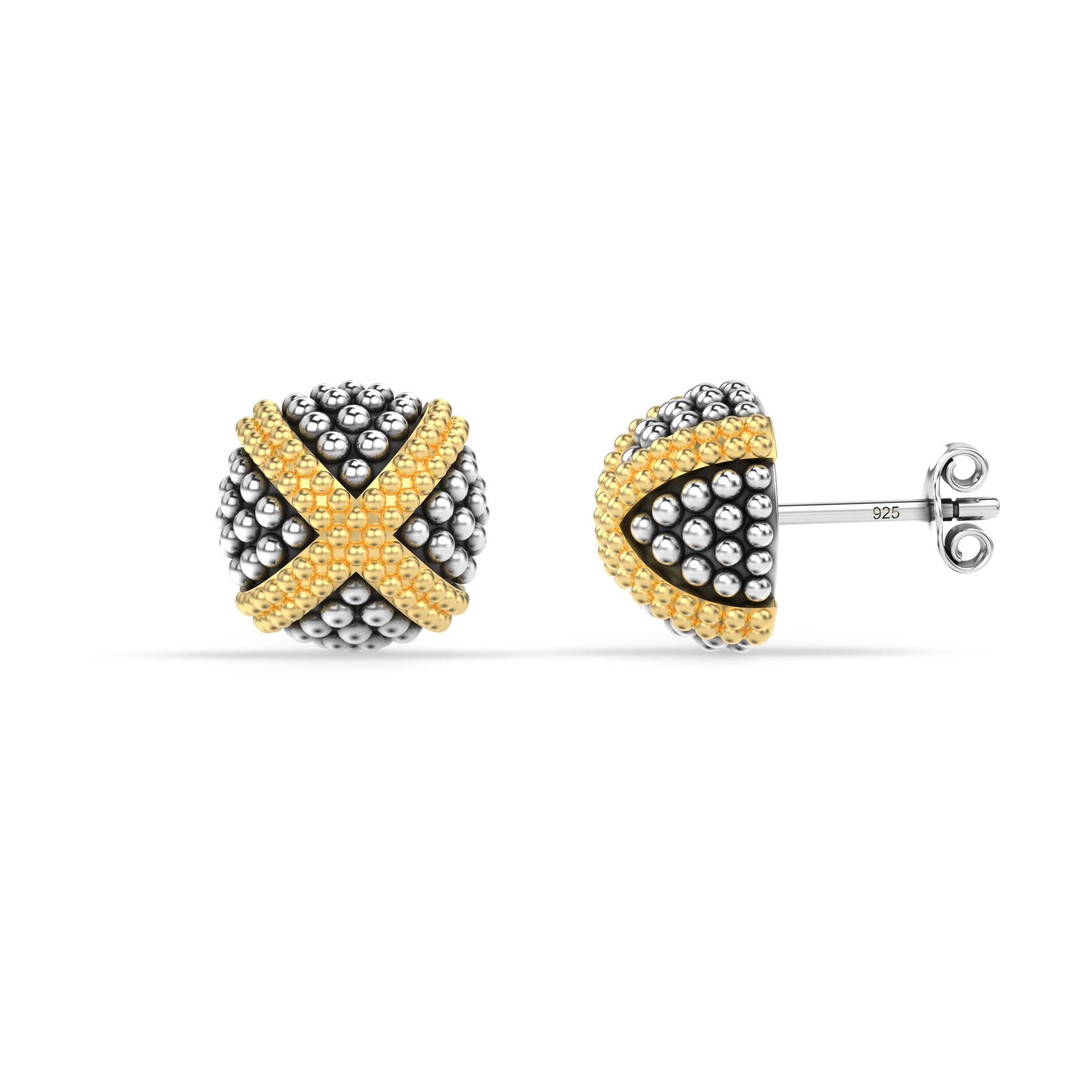 925 Sterling Silver Two-Tone Caviar Beaded Love Knot Stud Earring for Women Teen