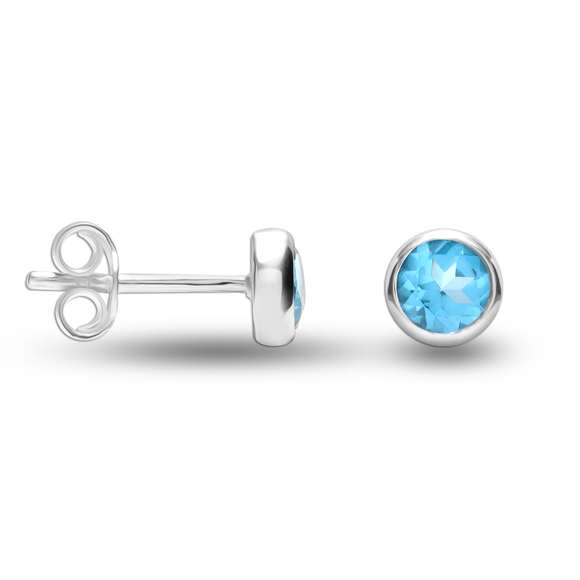 Sterling Silver 4 MM Blue Topaz Round Stud Earrings for Teens and Women