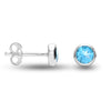 Sterling Silver 4 MM Blue Topaz Round Stud Earrings for Teens and Women
