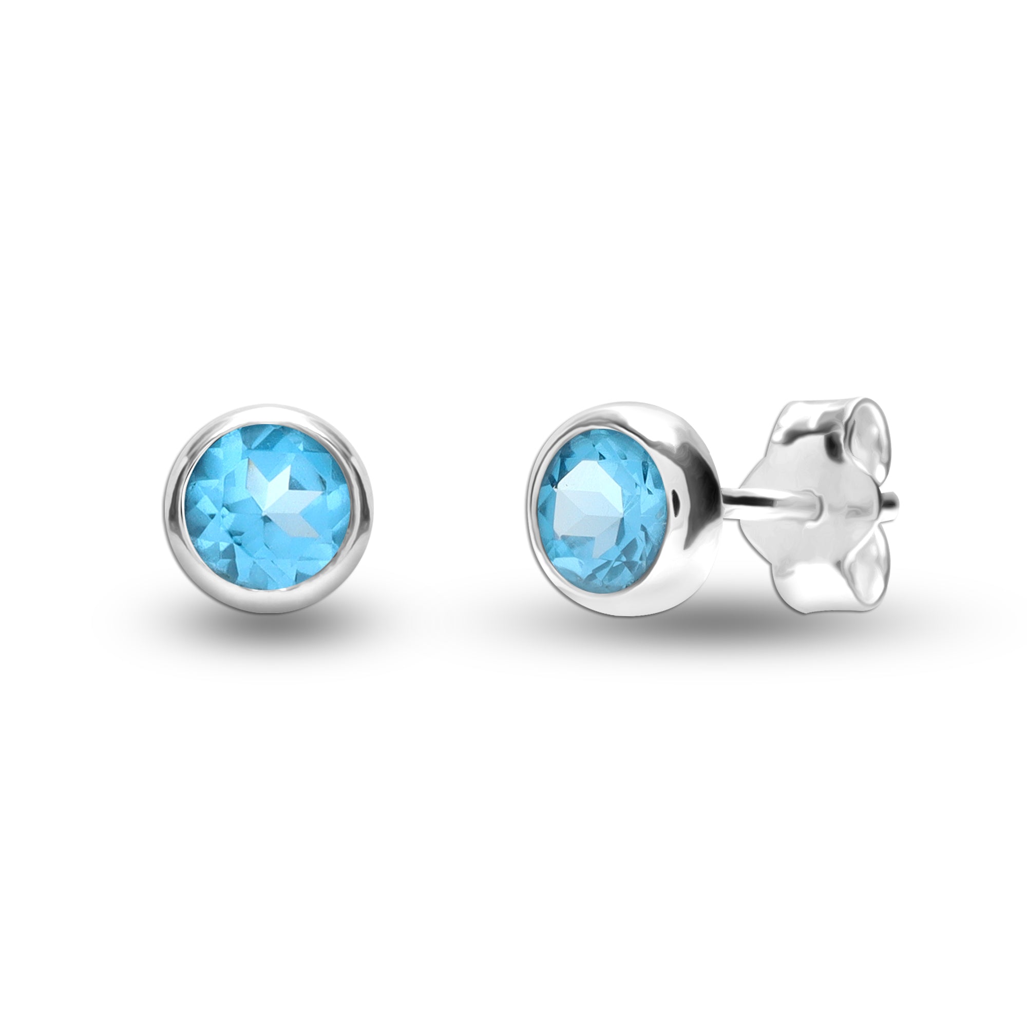 925 Sterling Silver Stud Earrings for Teen Women (4 MM Blue Topaz Round)