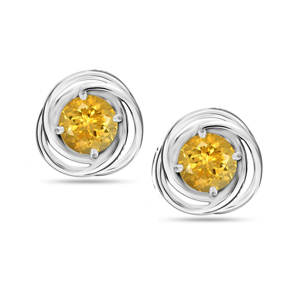 Sterling Silver Love Knot Stud Earring (6 MM Citrine Round)