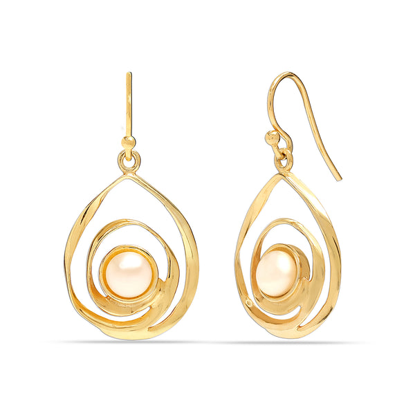 925 Sterling Silver Gold Plated Simulated Pearl Drop Dangling Earring for Women and Teen