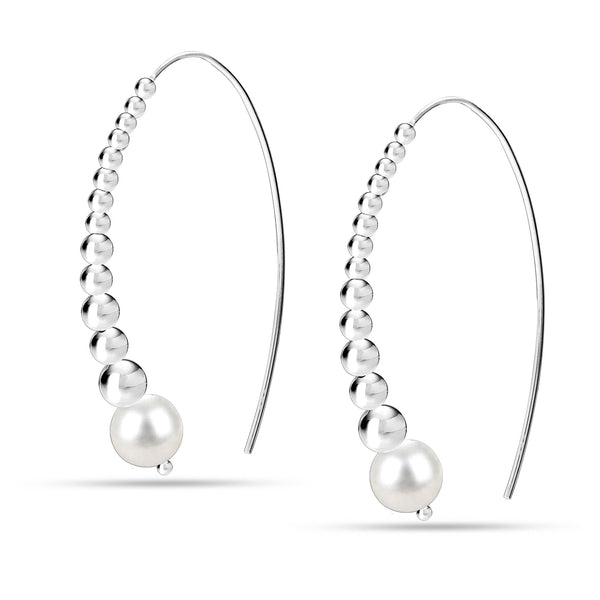 925 Sterling Silver Ball Bead Simulated Peal Dangling Earring for Women and Teen