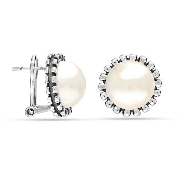 925 Sterling Silver Omega Back Pearl Stud Earring for Teen and Women