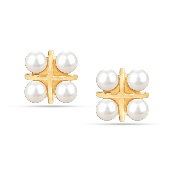 925 Sterling Silver Gold Plated Simulated Pearl Stud Earring for Women and Teen