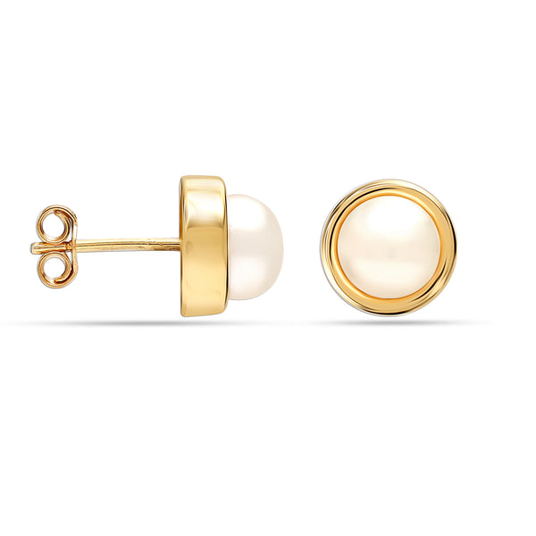 925 Sterling Silver Gold-Plated Pearl Stud Earring for Teen and Women