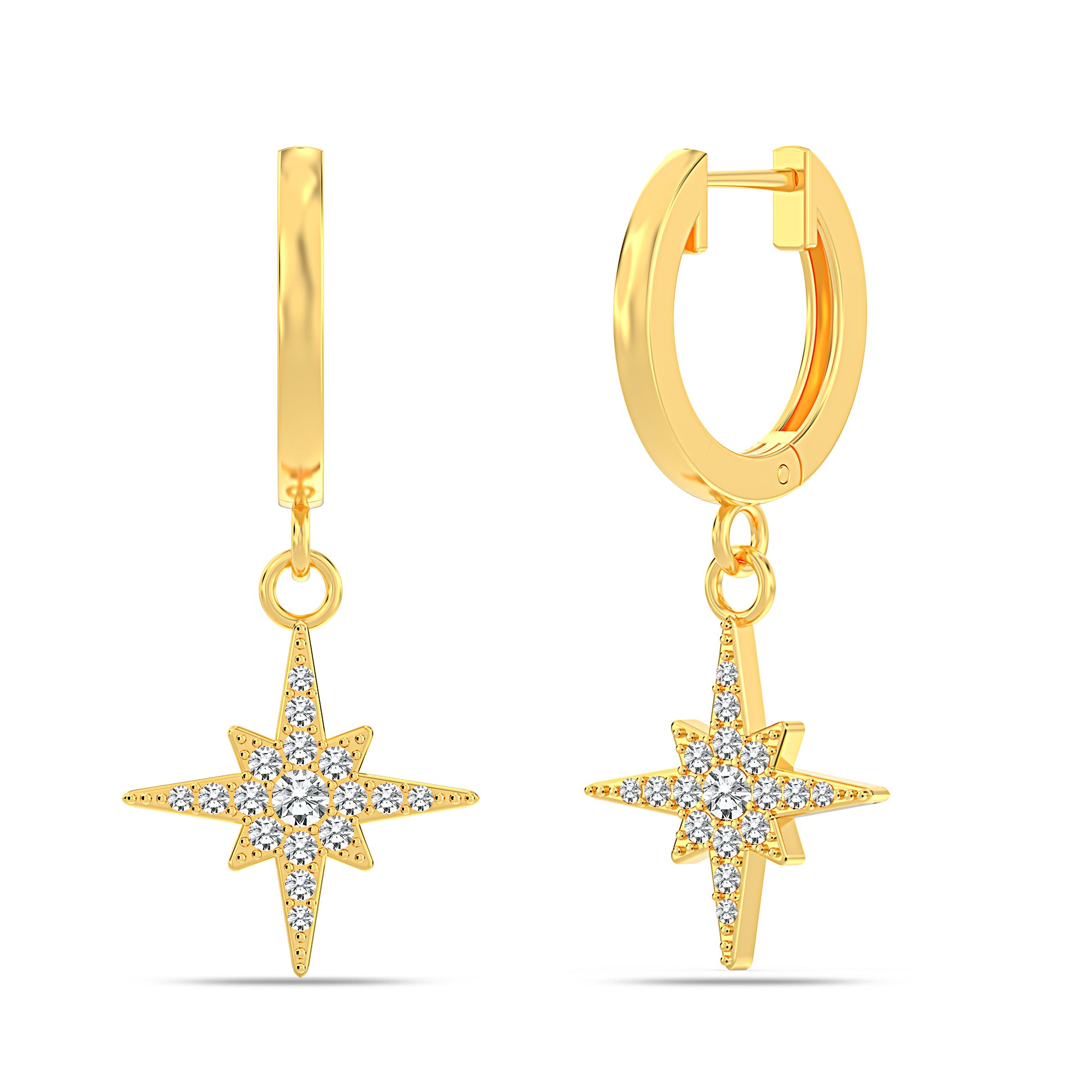 925 Sterling Silver 18K Gold Plated Star Charm Huggie Hoop Earring for Women