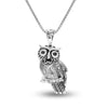 Sterling Silver Owl Pendant Necklace For Women (1.5 MM Black Onyx Round Cut) 