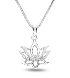 Sterling Silver 0.02 Carat Diamond Accent Lotus Pendant Necklace