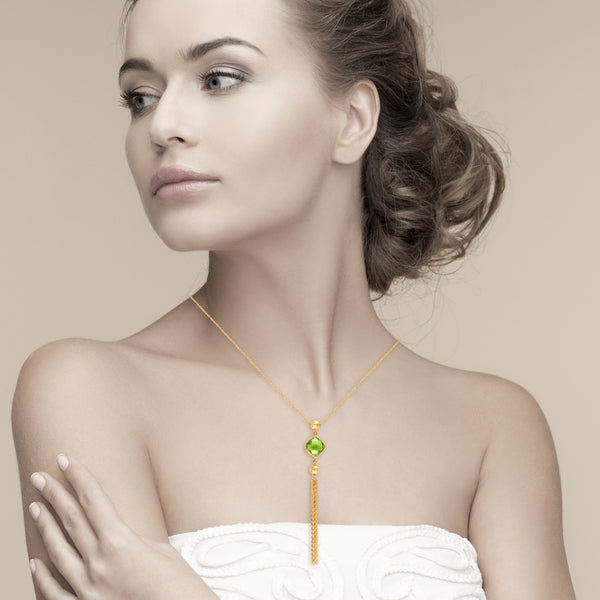 925 Sterling Silver Gold-Plated Peridot Natural Birthstone Necklace for Women