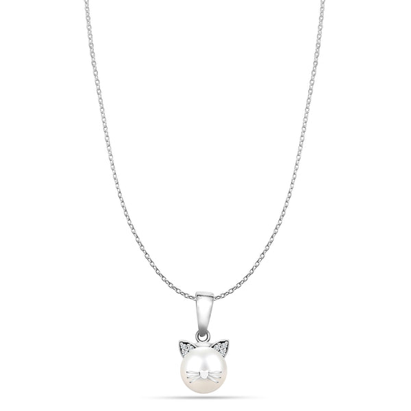 925 Sterling Silver Simulated Cat Pendant Necklace for Women