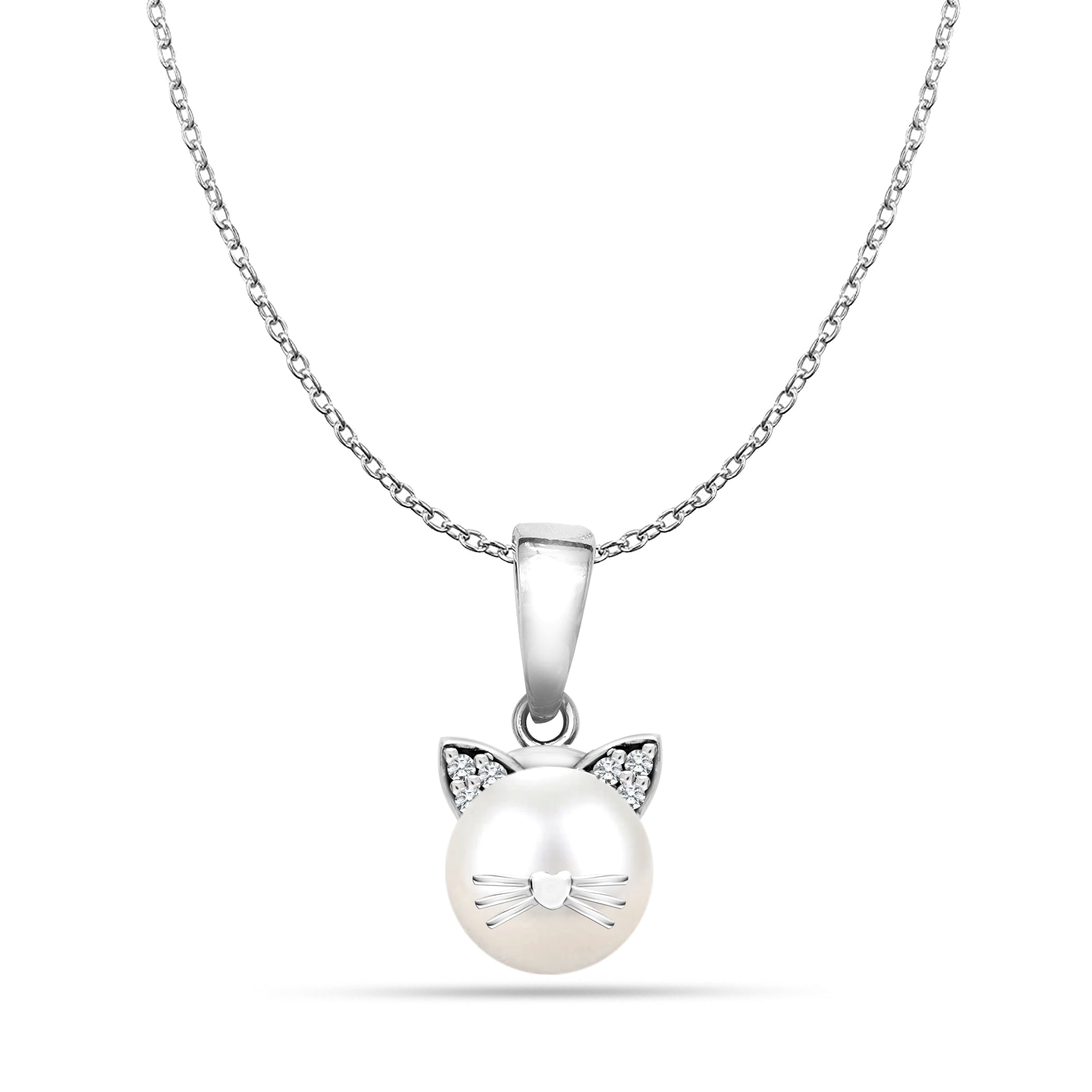 925 Sterling Silver Simulated Cat Pendant Necklace for Women