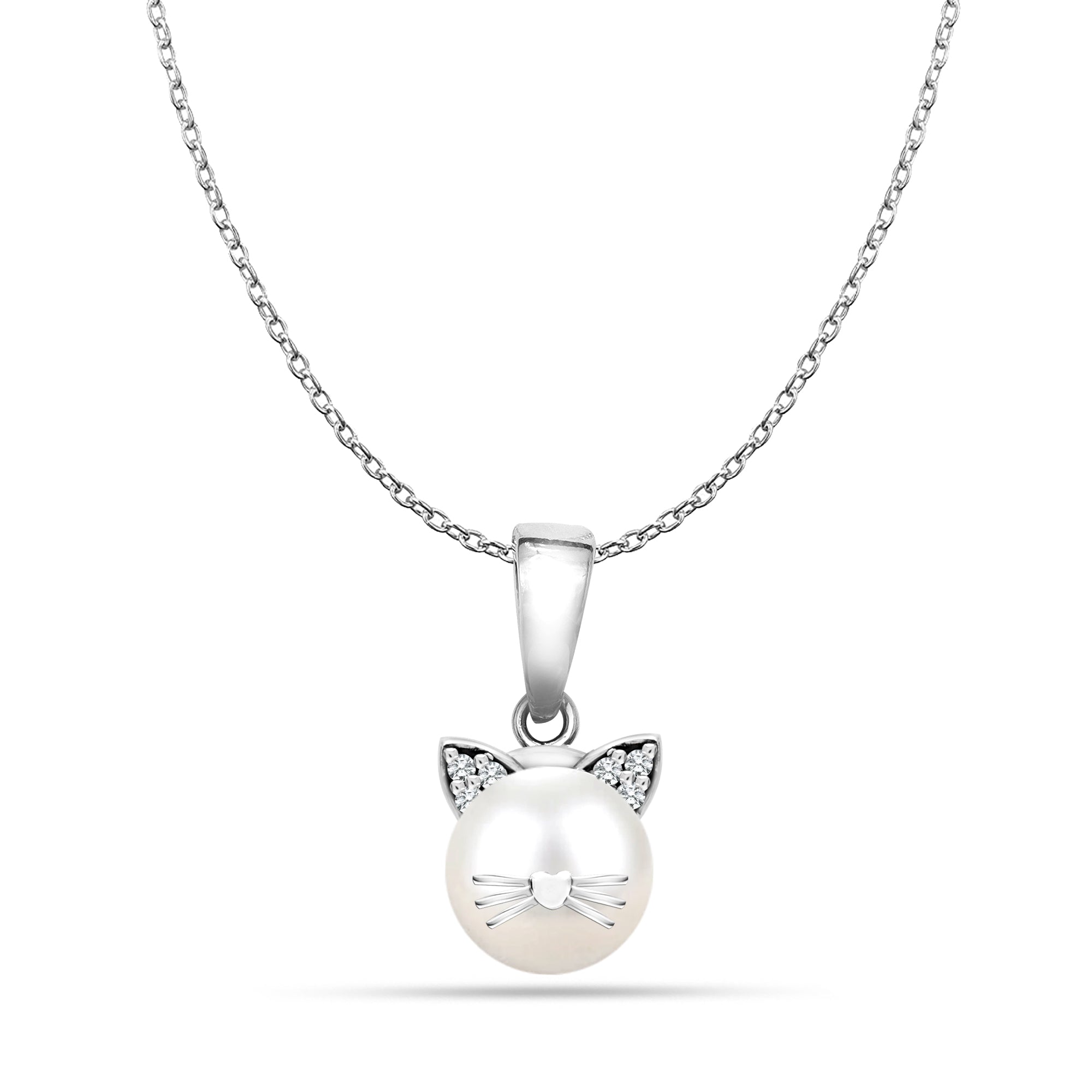 925 Sterling Silver Simulated Cat Pendant Necklace for Women
