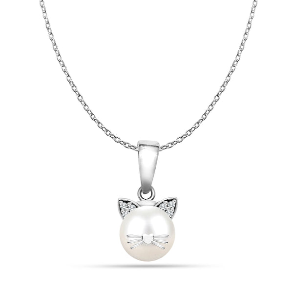 925 Sterling Silver Simulated Cat Pendant Necklace for Women