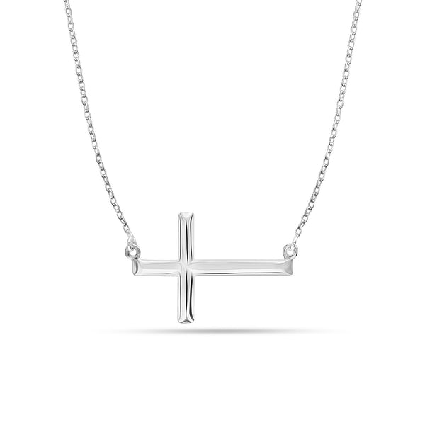 925 Sterling Silver Sideways Cross Pendant Necklace for Women Teen 18 Inches