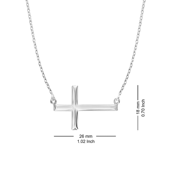 925 Sterling Silver Sideways Cross Pendant Necklace for Women Teen 18 Inches