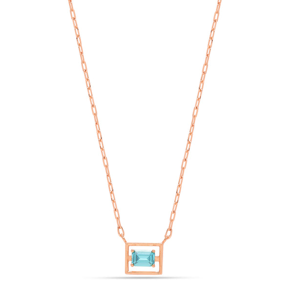 925 Sterling Silver Rose Gold-Plated Blue-Topaz Square Pendant Necklace for Teen Women