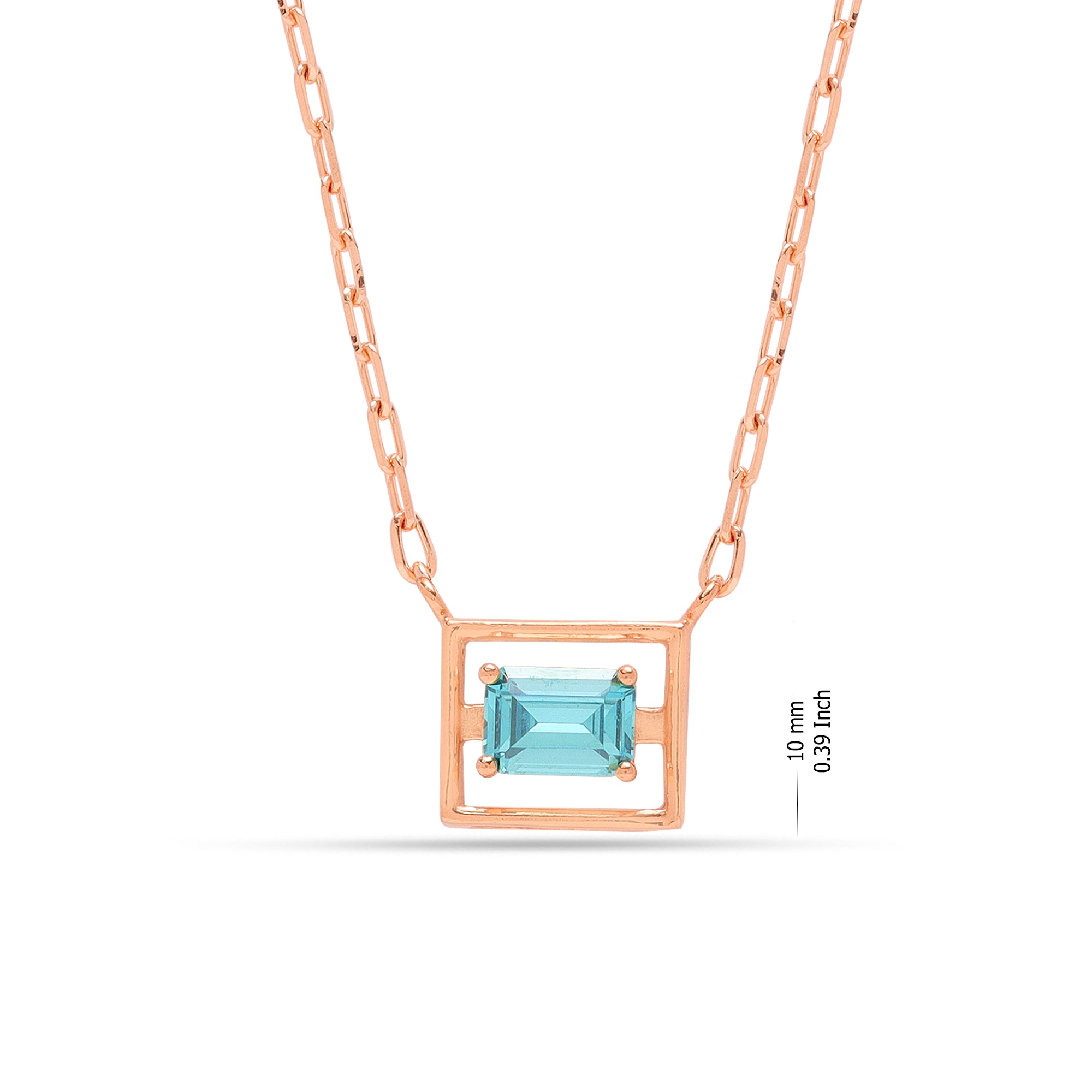 925 Sterling Silver Rose Gold-Plated Blue-Topaz Square Pendant Necklace for Teen Women