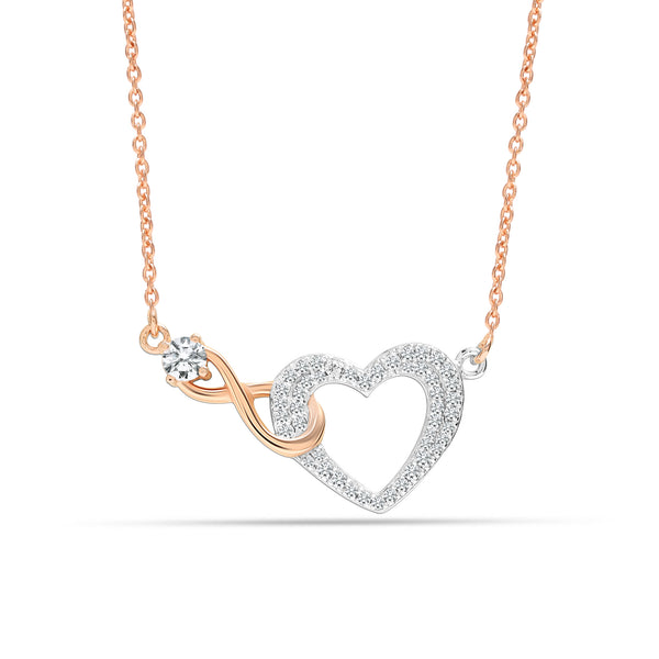 925 Sterling Silver Two-Tone Infinity Cubic Zirconia Heart Pendant Necklace for Teen Women