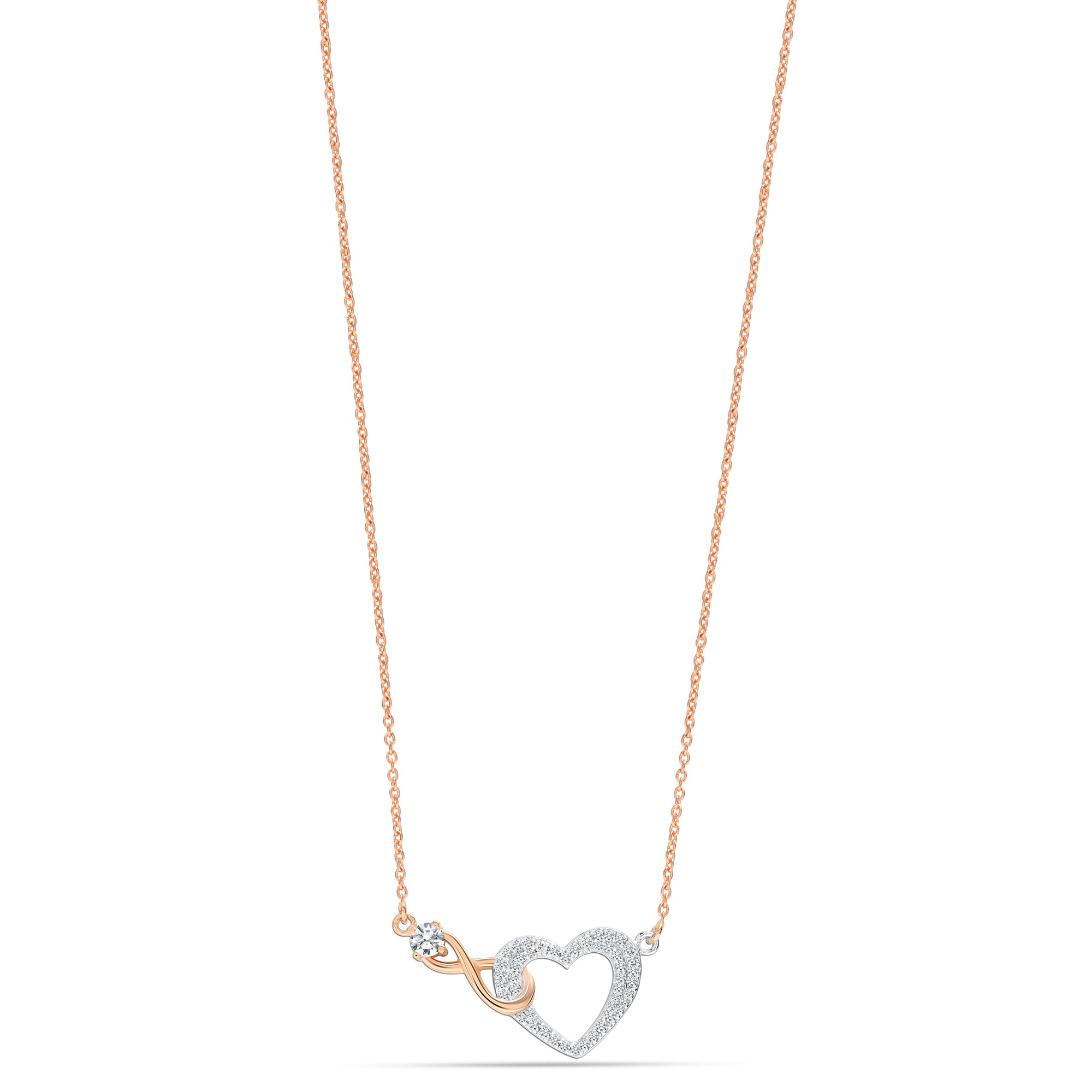 925 Sterling Silver Two-Tone Infinity Cubic Zirconia Heart Pendant Necklace for Teen Women