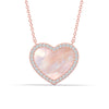 925 Sterling Silver Rose Gold-Plated Mother of Pearl CZ Pave Heart Pendant Necklace for Teen Women