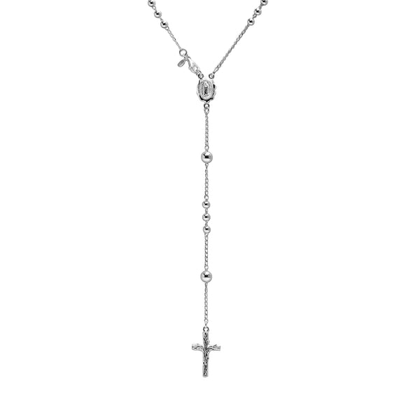LeCalla Links 925 Sterling Silver 20 Inches Italian Rosary Bead Cross Y Chain Necklace for Women and Men 