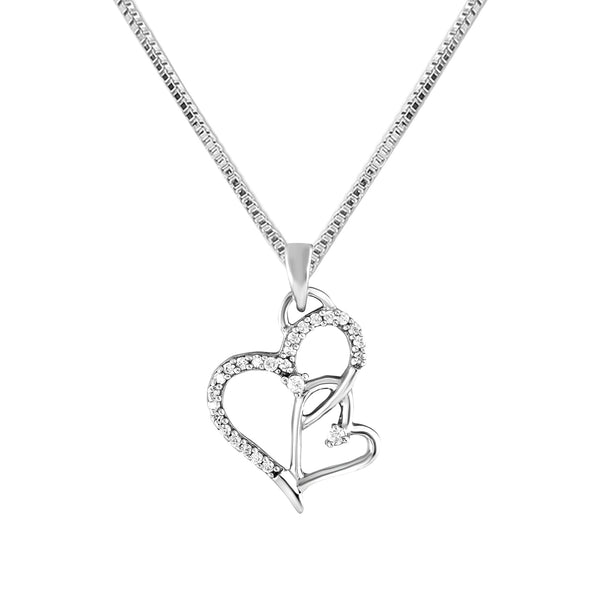 925 Sterling Silver CZ Two Heart Necklace for Girls and Women