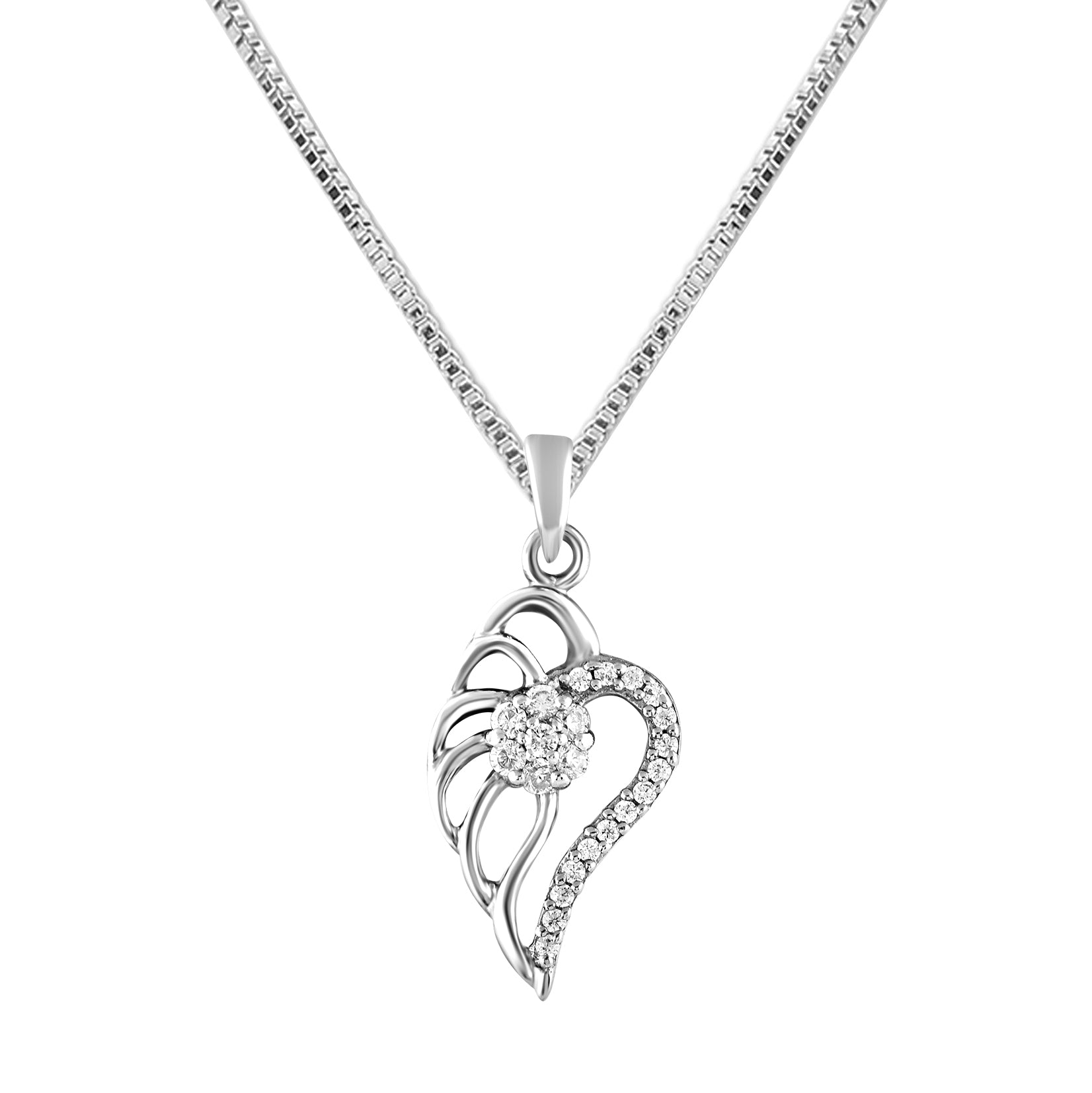 925 Sterling Silver Feather Charm Daily Wear Locket Zircon Studded Pendant Necklace for Women and Girls