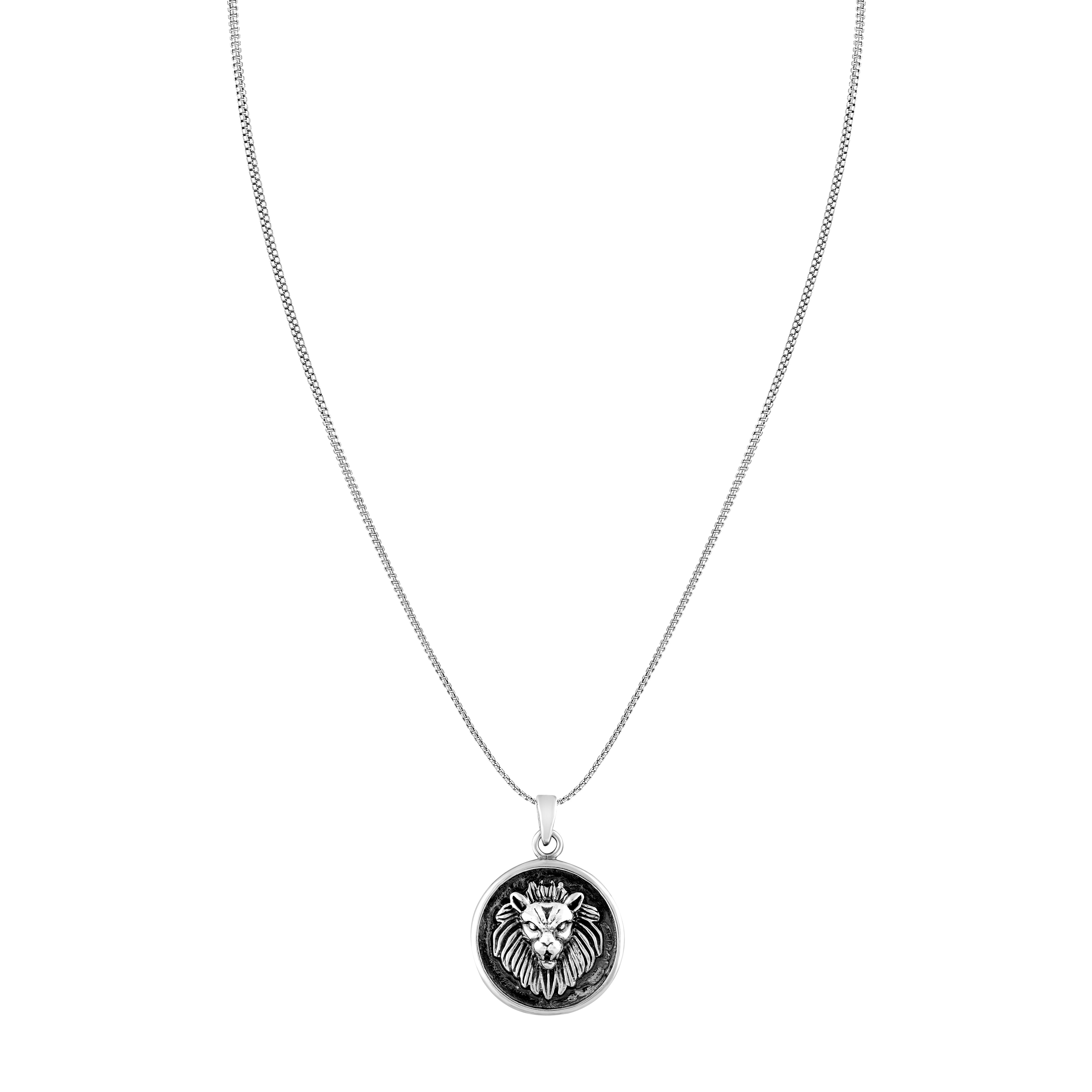 925 Sterling Silver Oxidized Lion Pendant Necklace for Men