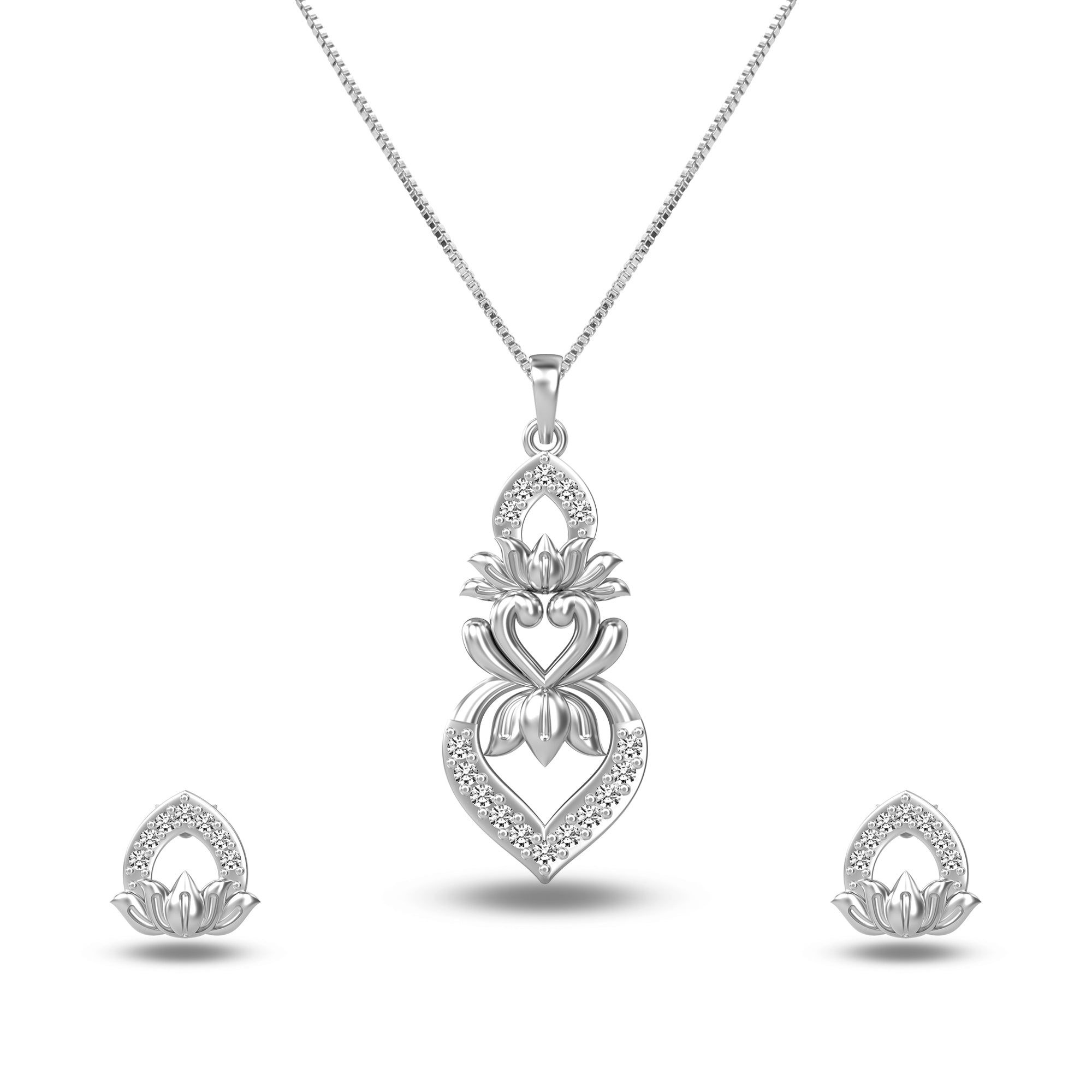 925 Sterling Silver Floral Necklace Set for Teen Women