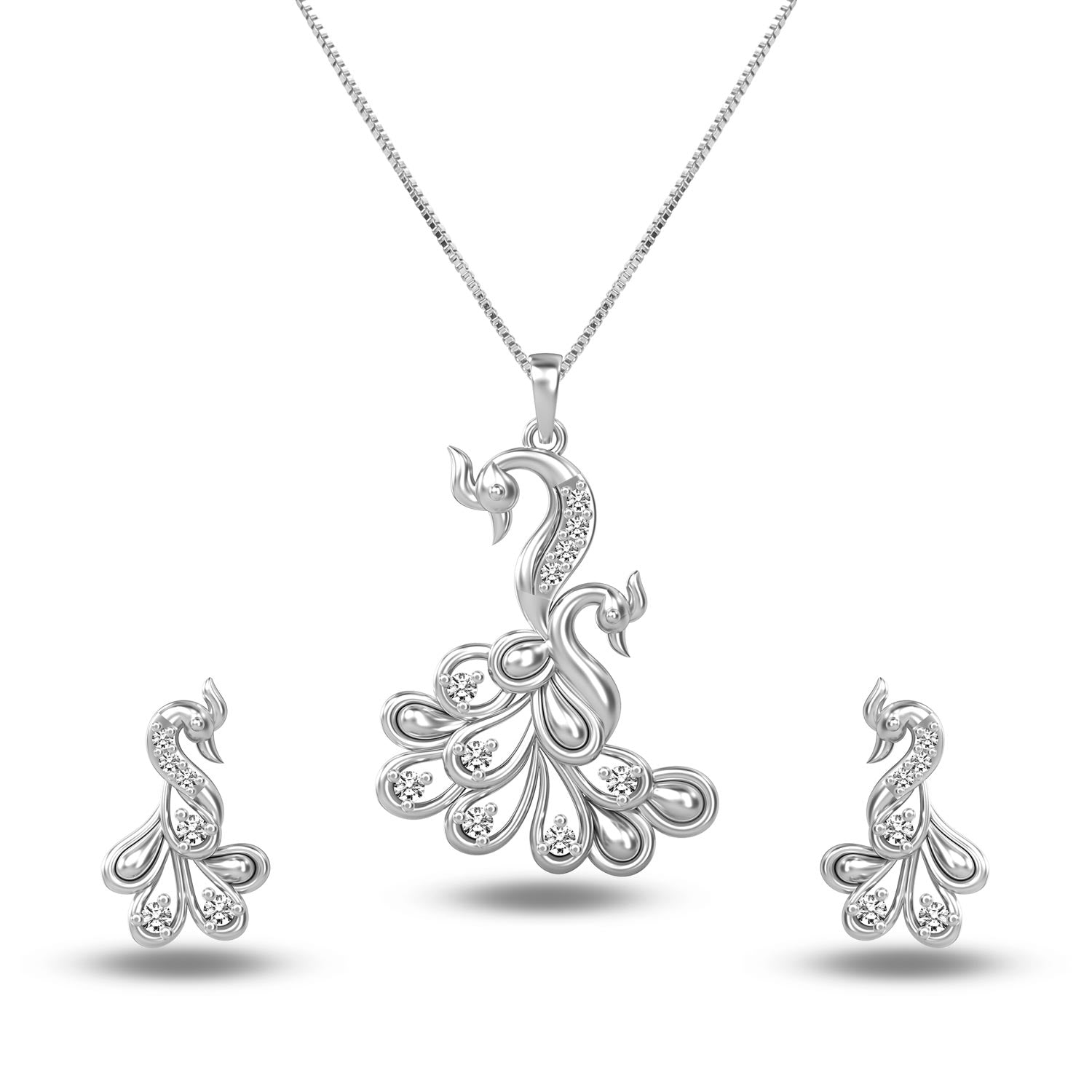 925 Sterling Silver Peacock Necklace Set for Teen Women